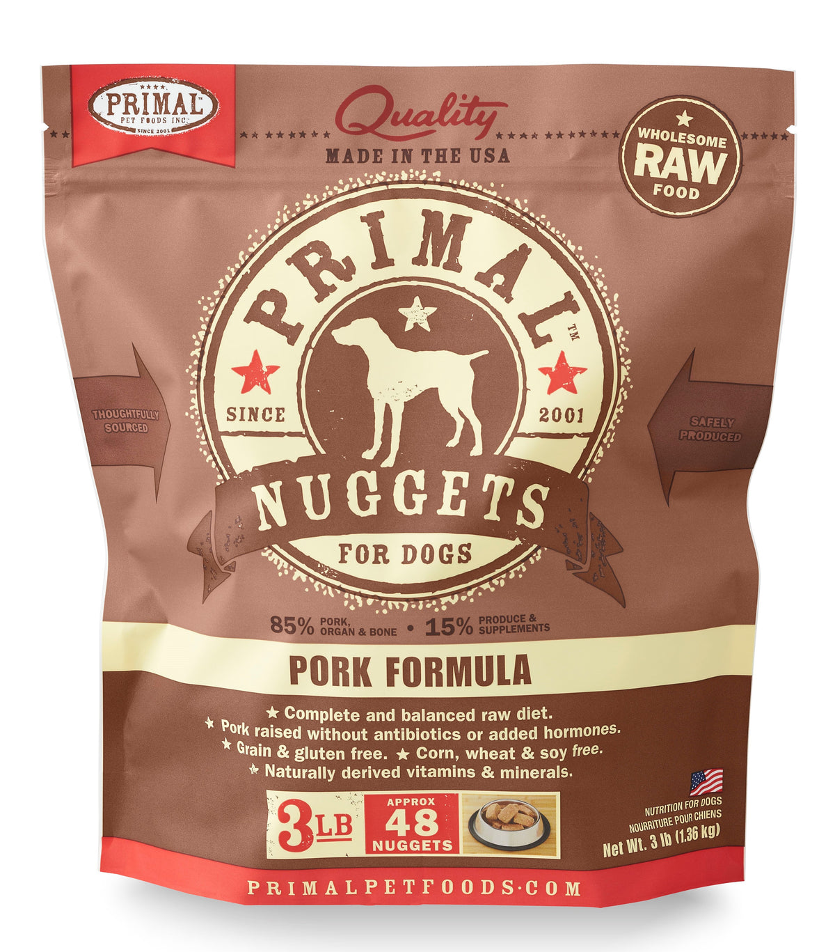 Primal Nuggets Pork Formula Dog Food 3 lb. (Frozen) — American Tails ...